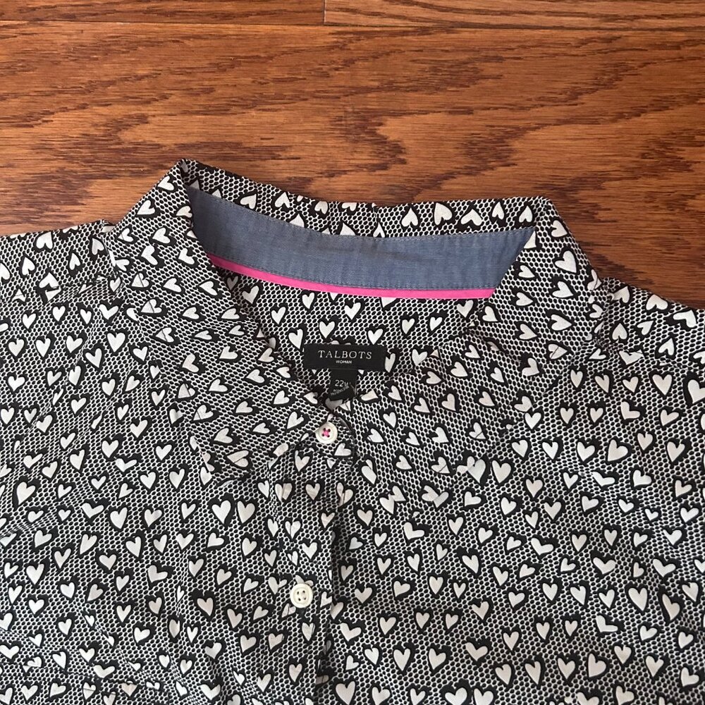 Talbots Perfect Shirt All Over Heart Print Long Sleeve Button Up Plus Size 22W - Picture 6 of 14